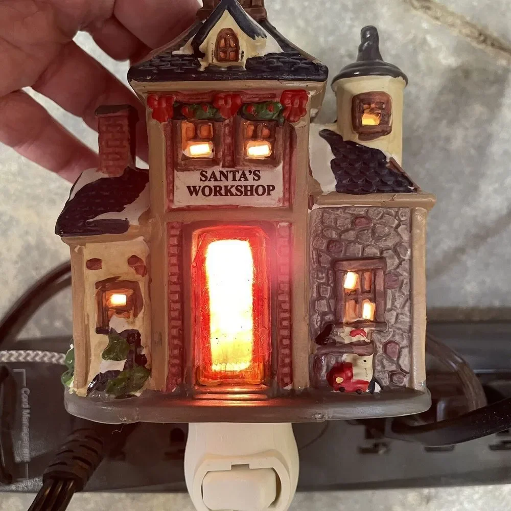 Crosslight Santa's Workshop Porcelain Night‎ Light Christmas Holiday Decor